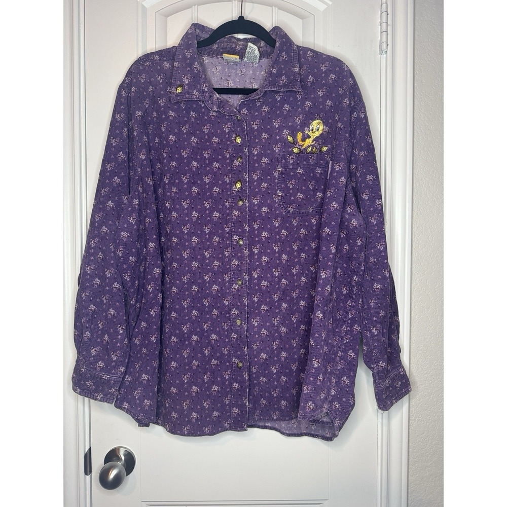 Vintage Looney Tunes Tweety Bird Button Up Shirt Corduroy Women's 26/28 XXXL *